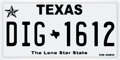 TX license plate DIG1612