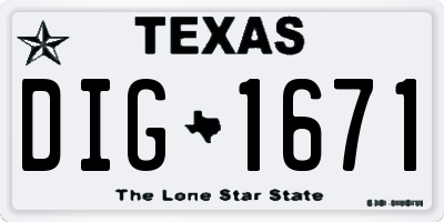 TX license plate DIG1671