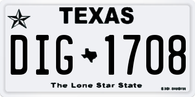 TX license plate DIG1708