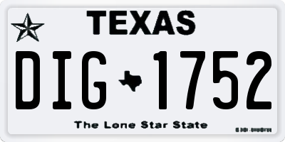 TX license plate DIG1752