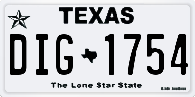 TX license plate DIG1754