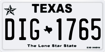 TX license plate DIG1765