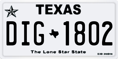 TX license plate DIG1802