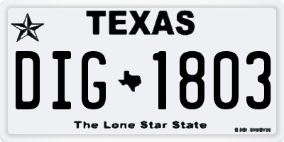 TX license plate DIG1803