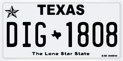 TX license plate DIG1808