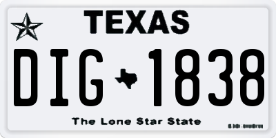 TX license plate DIG1838