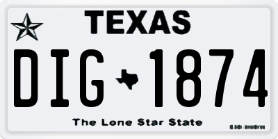 TX license plate DIG1874