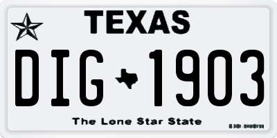 TX license plate DIG1903