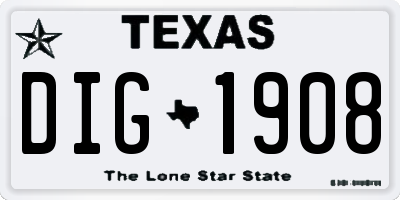 TX license plate DIG1908