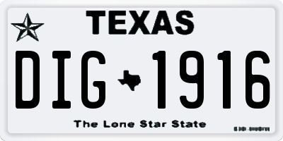 TX license plate DIG1916