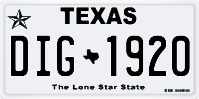 TX license plate DIG1920