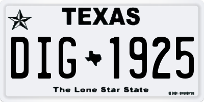 TX license plate DIG1925