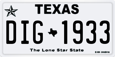 TX license plate DIG1933