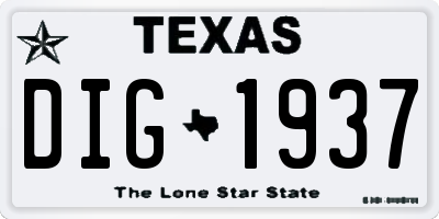 TX license plate DIG1937