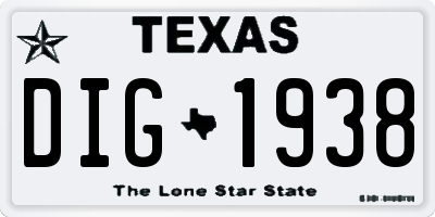 TX license plate DIG1938