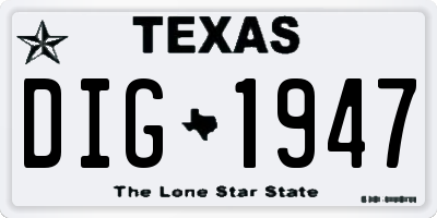 TX license plate DIG1947