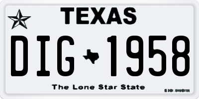 TX license plate DIG1958