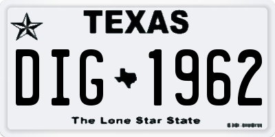 TX license plate DIG1962