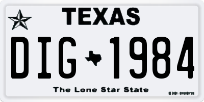 TX license plate DIG1984