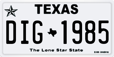 TX license plate DIG1985