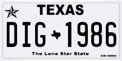 TX license plate DIG1986