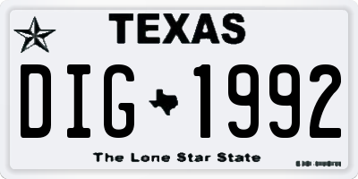 TX license plate DIG1992