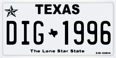 TX license plate DIG1996