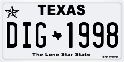 TX license plate DIG1998