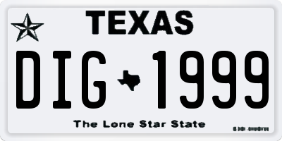 TX license plate DIG1999