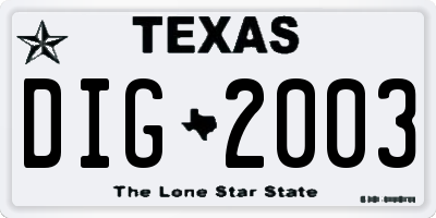TX license plate DIG2003