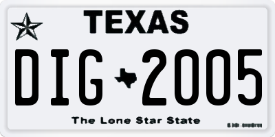 TX license plate DIG2005