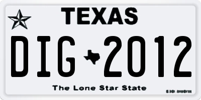 TX license plate DIG2012