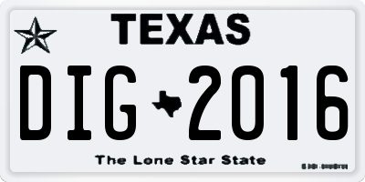 TX license plate DIG2016
