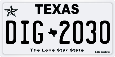 TX license plate DIG2030