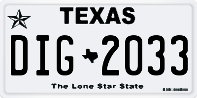 TX license plate DIG2033