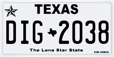 TX license plate DIG2038