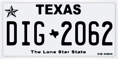 TX license plate DIG2062