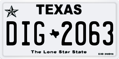TX license plate DIG2063