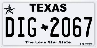 TX license plate DIG2067