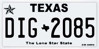 TX license plate DIG2085
