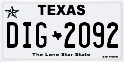 TX license plate DIG2092