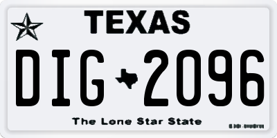 TX license plate DIG2096