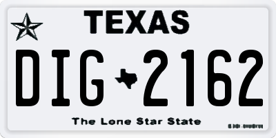 TX license plate DIG2162