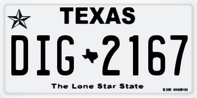 TX license plate DIG2167