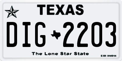 TX license plate DIG2203