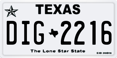 TX license plate DIG2216
