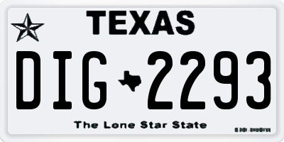 TX license plate DIG2293