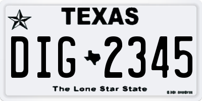 TX license plate DIG2345