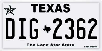 TX license plate DIG2362
