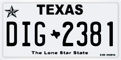TX license plate DIG2381